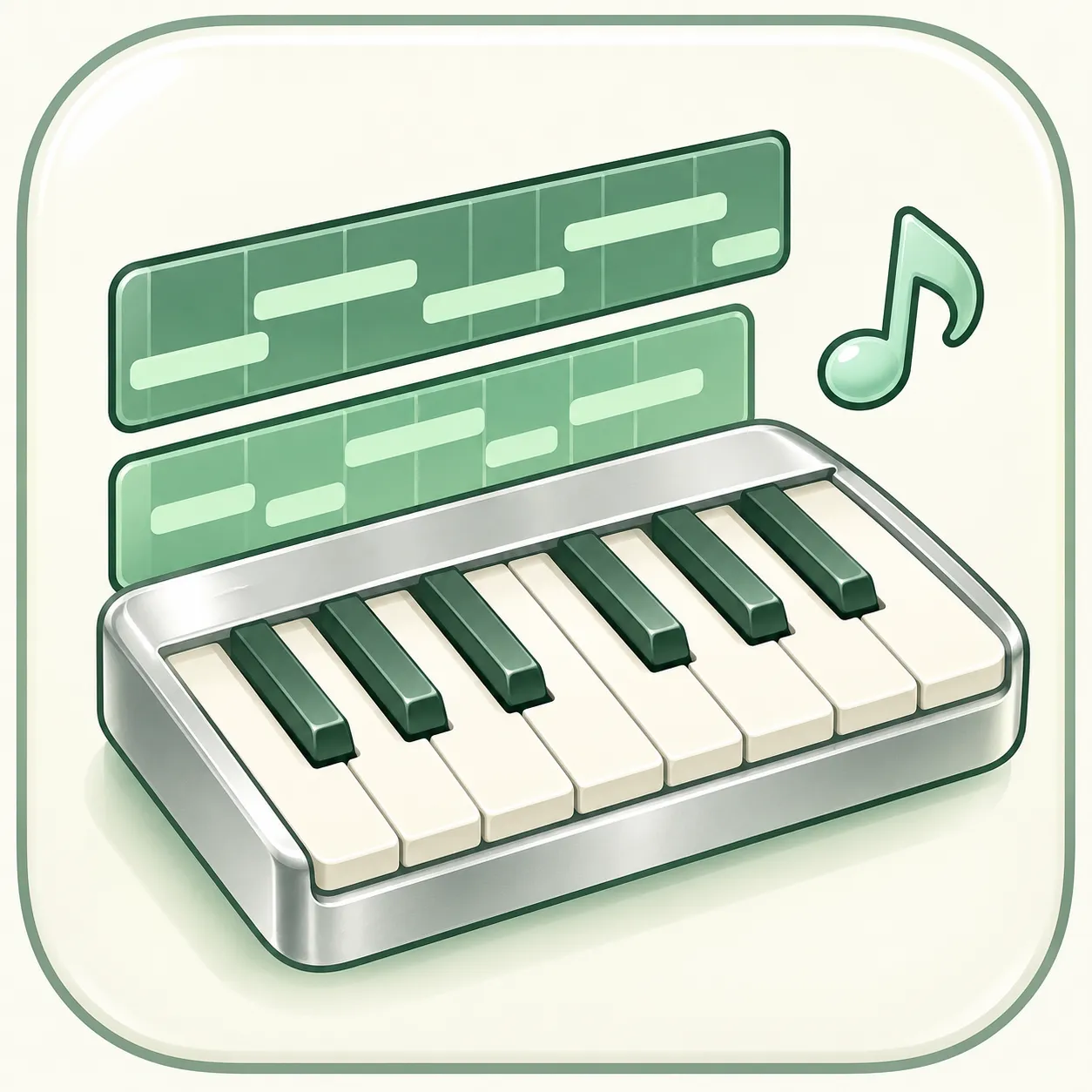 小さな鍵盤と音のレーンを描いた、Otofuのアイコン
