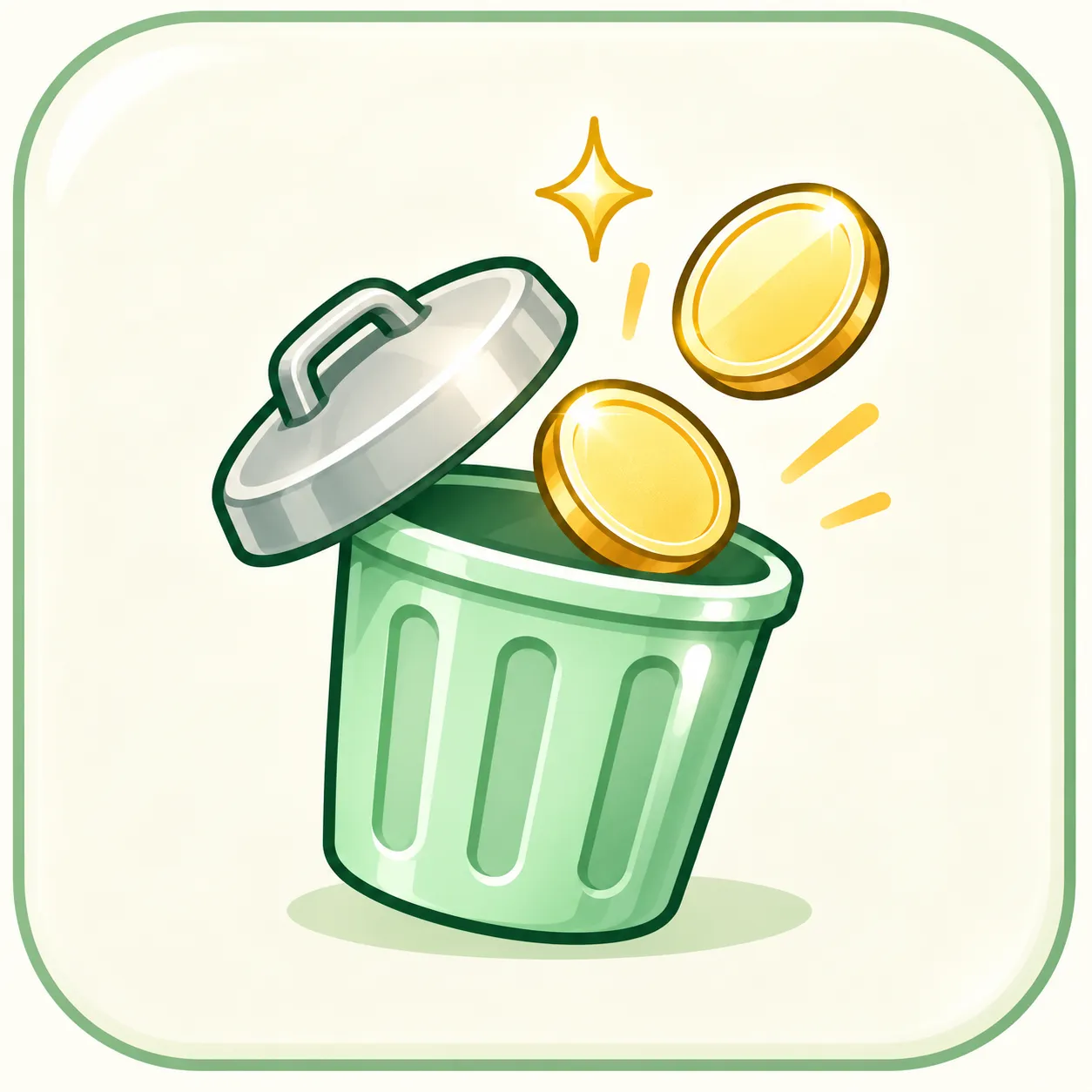 ごみ箱から金色のコインが飛び出す、Trash to Coinのアイコン